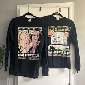 “Ugly” Christmas sweaters pair